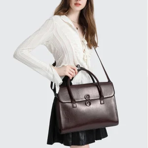 Luxury Genuine Leather Briefcase Vintage Office Business High Quality Shoulder Side Laptop Messenger Bag