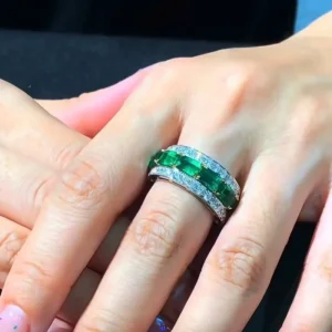 Luxury Geometric Full Zircon Square Wedding Bands Tow Tone Engagement Rings