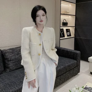 Luxury High Quality Street Woolen Tweed Jacket Outwear