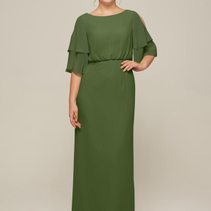 Luxury Jewel Neck Short Sleeves A-Line Split Front Wedding Guest Dresses