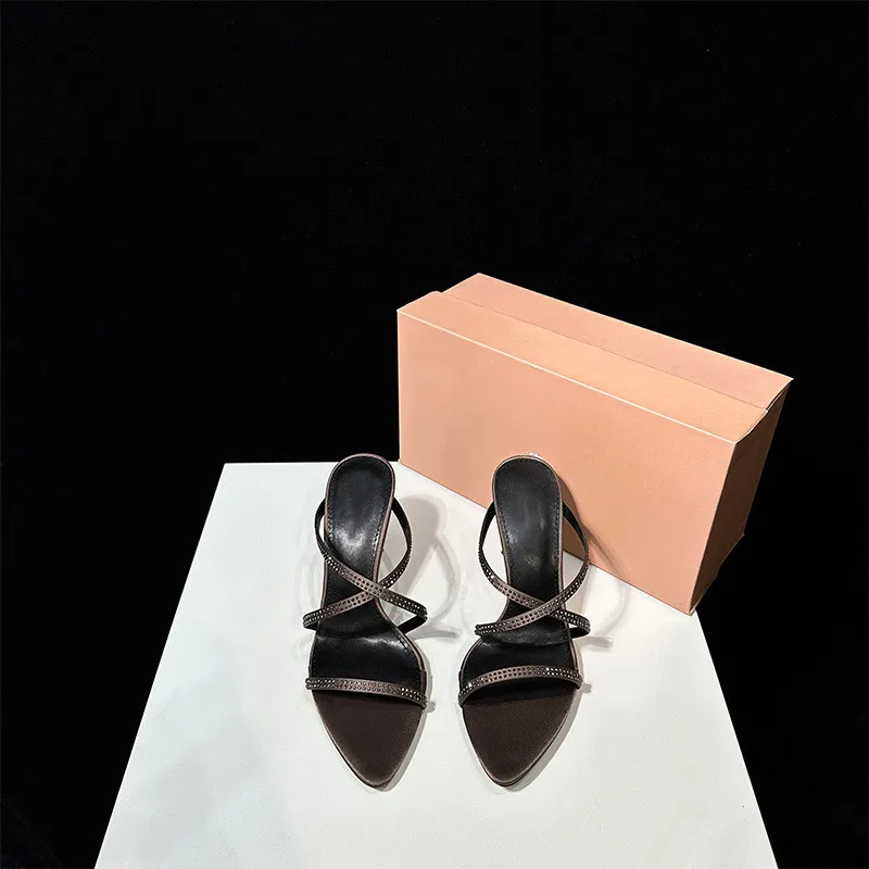 Luxury Rhinestones Pointed Toe Narrow Band High Heels Sandals - Image 8