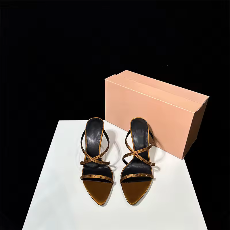 Luxury Rhinestones Pointed Toe Narrow Band High Heels Sandals - Image 9