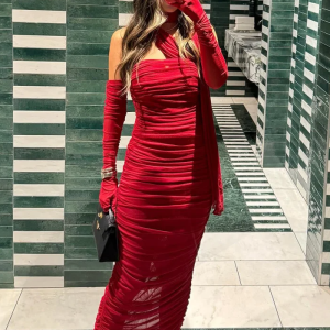 Luxury Slash Neck Pullover Skinny Mesh Patchwork Sleeveless Long Dress