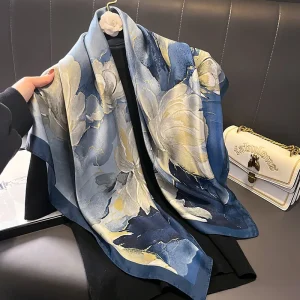 Luxury Solid Design Headband Shawl Beach Dust-Proof Silk Smooth Scarf