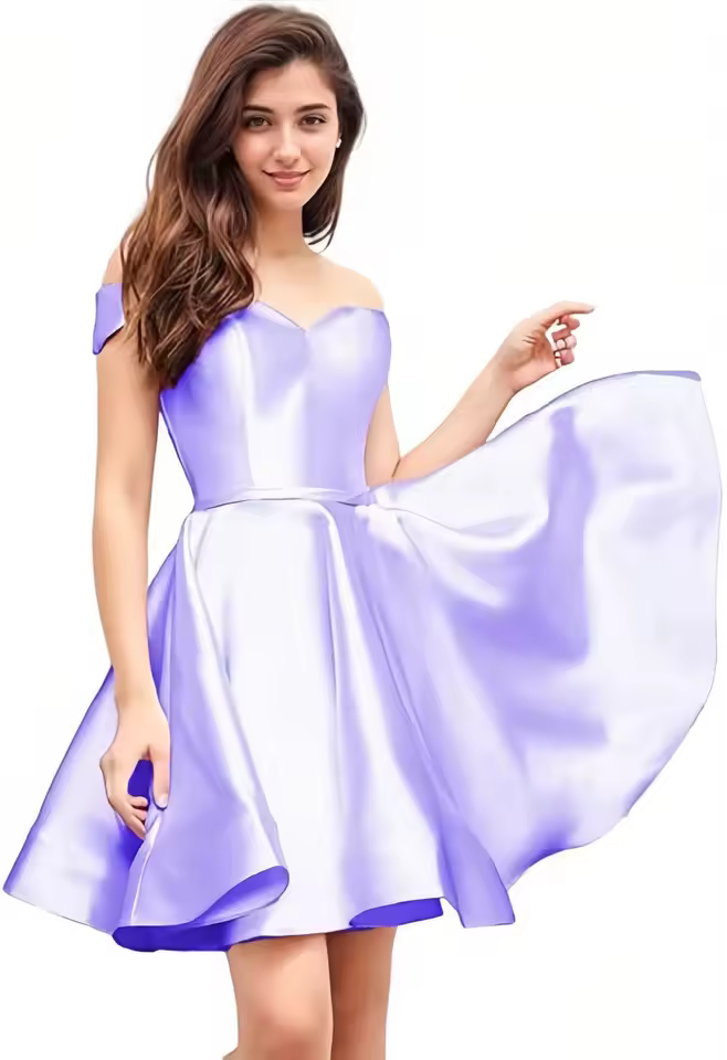 Off Shoulder Homecoming Satin Sweetheart Cocktail Party Prom Short Gown - Image 2