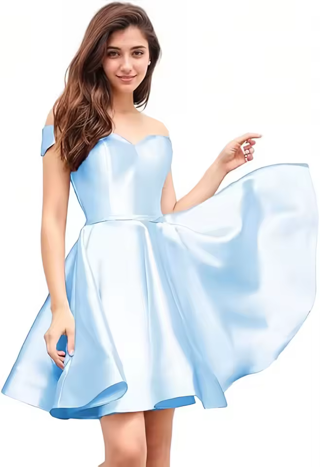 Off Shoulder Homecoming Satin Sweetheart Cocktail Party Prom Short Gown - Image 10