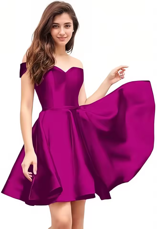 Off Shoulder Homecoming Satin Sweetheart Cocktail Party Prom Short Gown - Image 7