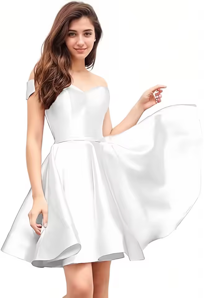 Off Shoulder Homecoming Satin Sweetheart Cocktail Party Prom Short Gown - Image 6