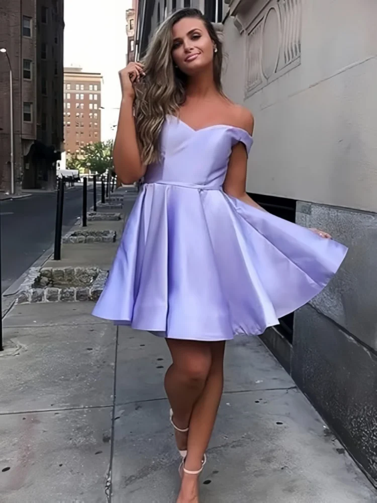 Off Shoulder Homecoming Satin Sweetheart Cocktail Party Prom Short Gown