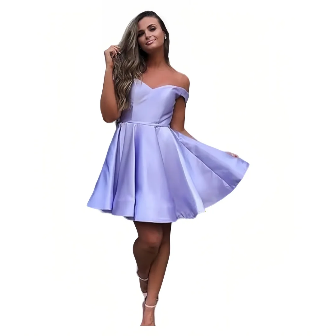Off Shoulder Homecoming Satin Sweetheart Cocktail Party Prom Short Gown - Image 3