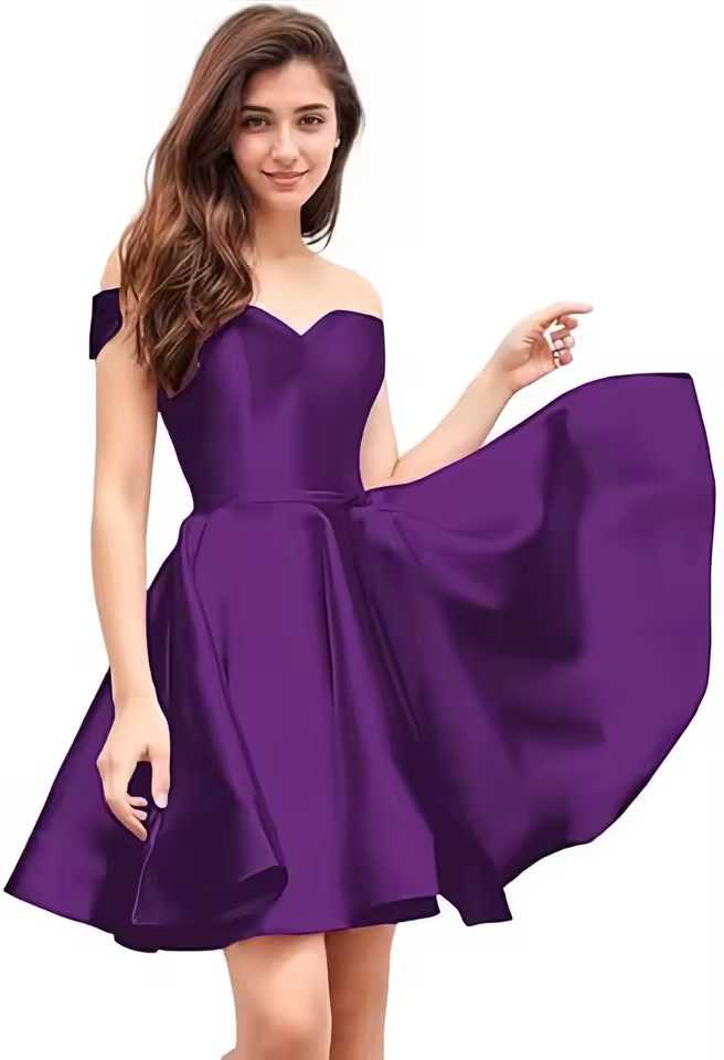 Off Shoulder Homecoming Satin Sweetheart Cocktail Party Prom Short Gown - Image 16