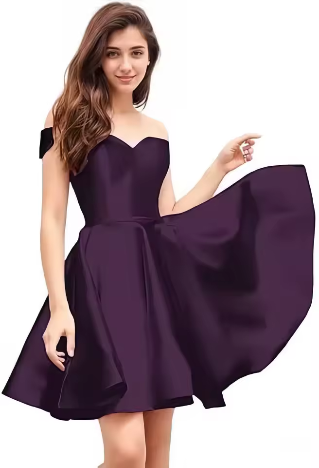 Off Shoulder Homecoming Satin Sweetheart Cocktail Party Prom Short Gown - Image 15
