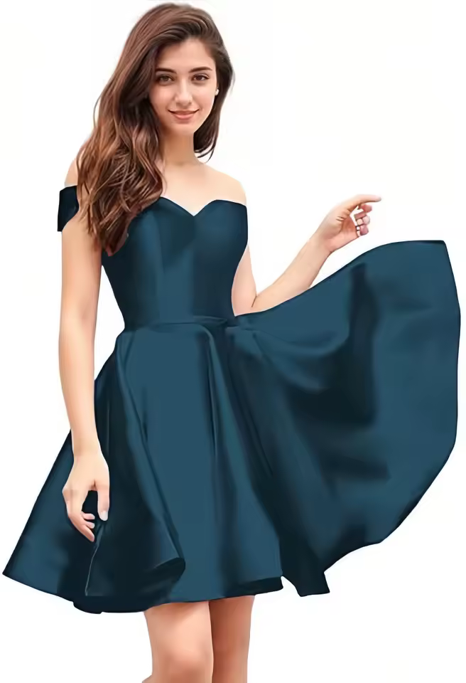 Off Shoulder Homecoming Satin Sweetheart Cocktail Party Prom Short Gown - Image 14