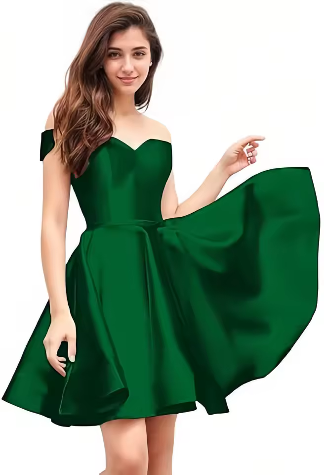 Off Shoulder Homecoming Satin Sweetheart Cocktail Party Prom Short Gown - Image 12