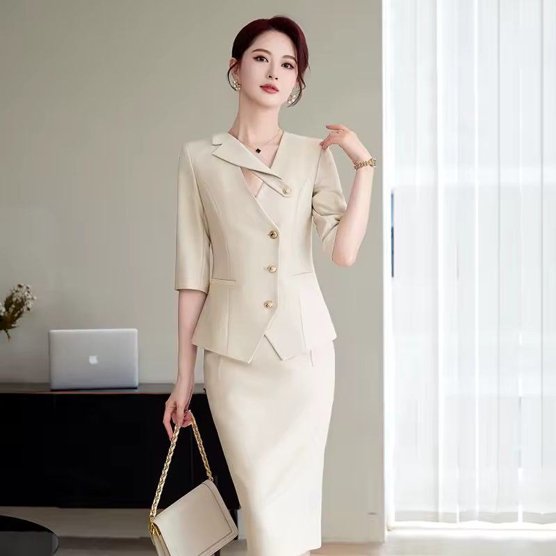 Office Style Hidden Breasted Blazer And Skirt Sets 2 Piece Suit