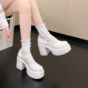 Platform High Heels Pumps Ankle Buckle Thick Heeled Mary Jane Shoes
