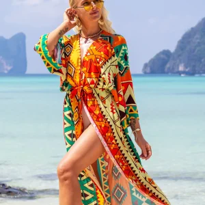 Casual Printed Cover Up Kimono for Sea Boho Cover up Long Swimsuit