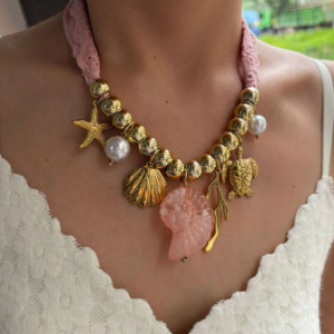 Resin Conch Golden Stainless Steel Starfish Shell Ocean Style Statement Pendant Necklace