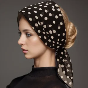 Retro Polka Dot Montage Chiffon Soft Hairband Neckerchief Hijab Lady Headband Square Scarf