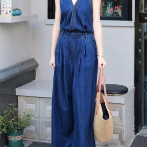 Retro Workwear Loose Casual Wide Leg Pants Jumpsuit