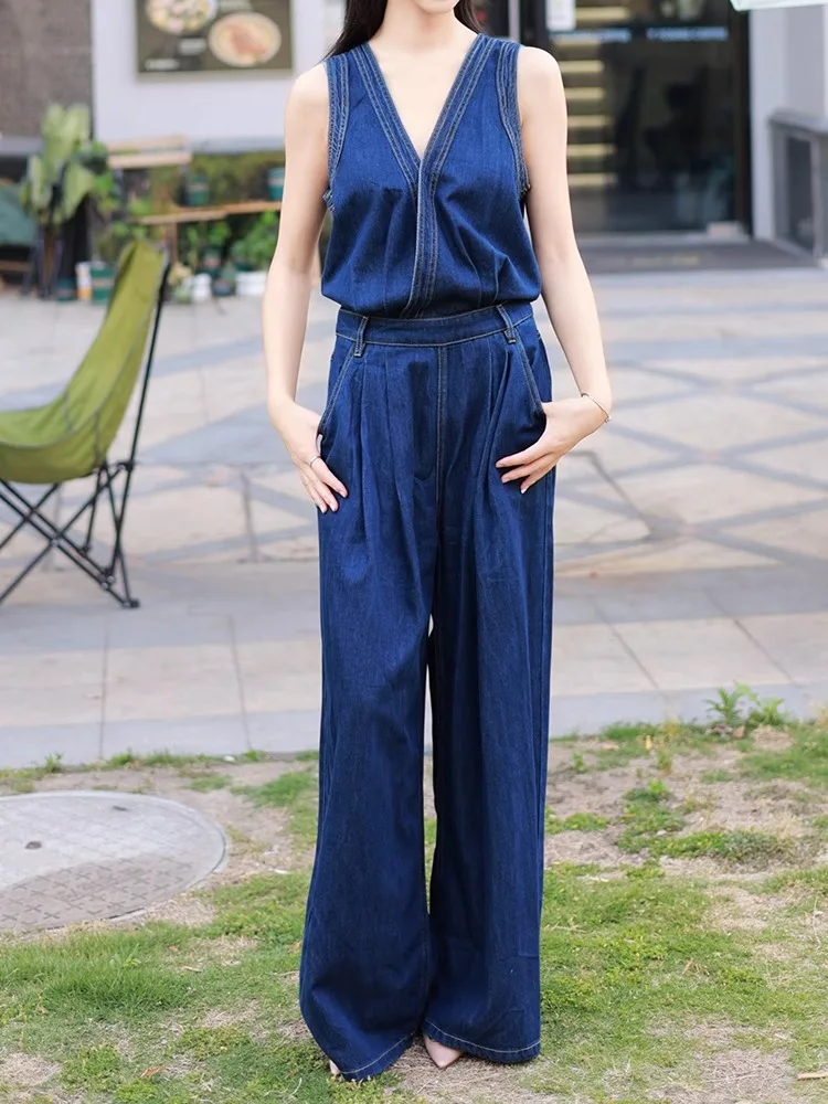 Retro Workwear Loose Casual Wide Leg Pants Jumpsuit - Image 3