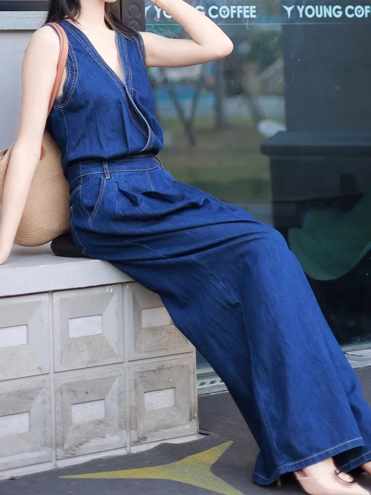 Retro Workwear Loose Casual Wide Leg Pants Jumpsuit - Image 4