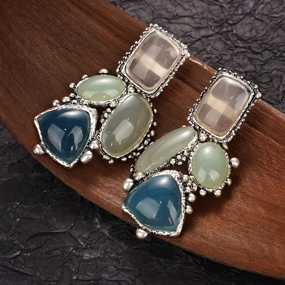 Retro Zircon Plant Link Chain Stainless Steel Long Earring Necklace Jewellery Set - Image 3