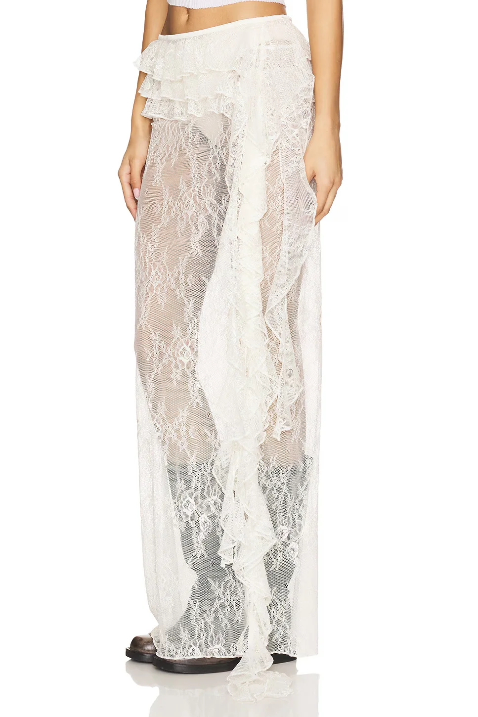 Ruffle Lace Maxi Skirt See Through Slim Club Party Beach Holiday Two Piece Set - Image 12