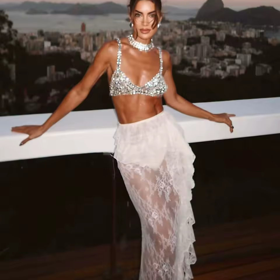 Ruffle Lace Maxi Skirt See Through Slim Club Party Beach Holiday Two Piece Set - Image 4