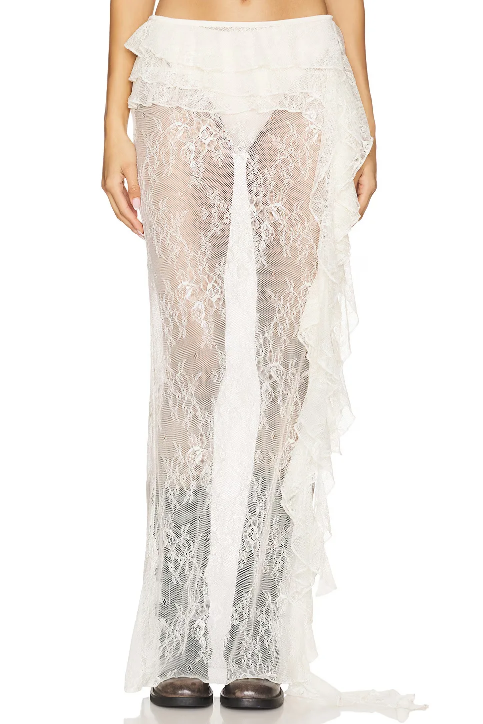 Ruffle Lace Maxi Skirt See Through Slim Club Party Beach Holiday Two Piece Set - Image 10