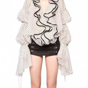 Ruffles Loose Blouses V Neck Long Sleeve Temperament Shirts