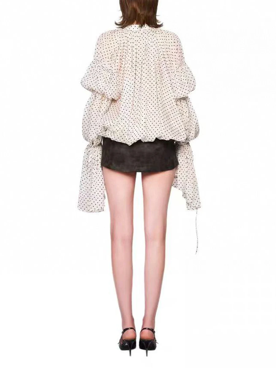 Ruffles Loose Blouses V Neck Long Sleeve Temperament Shirts - Image 3