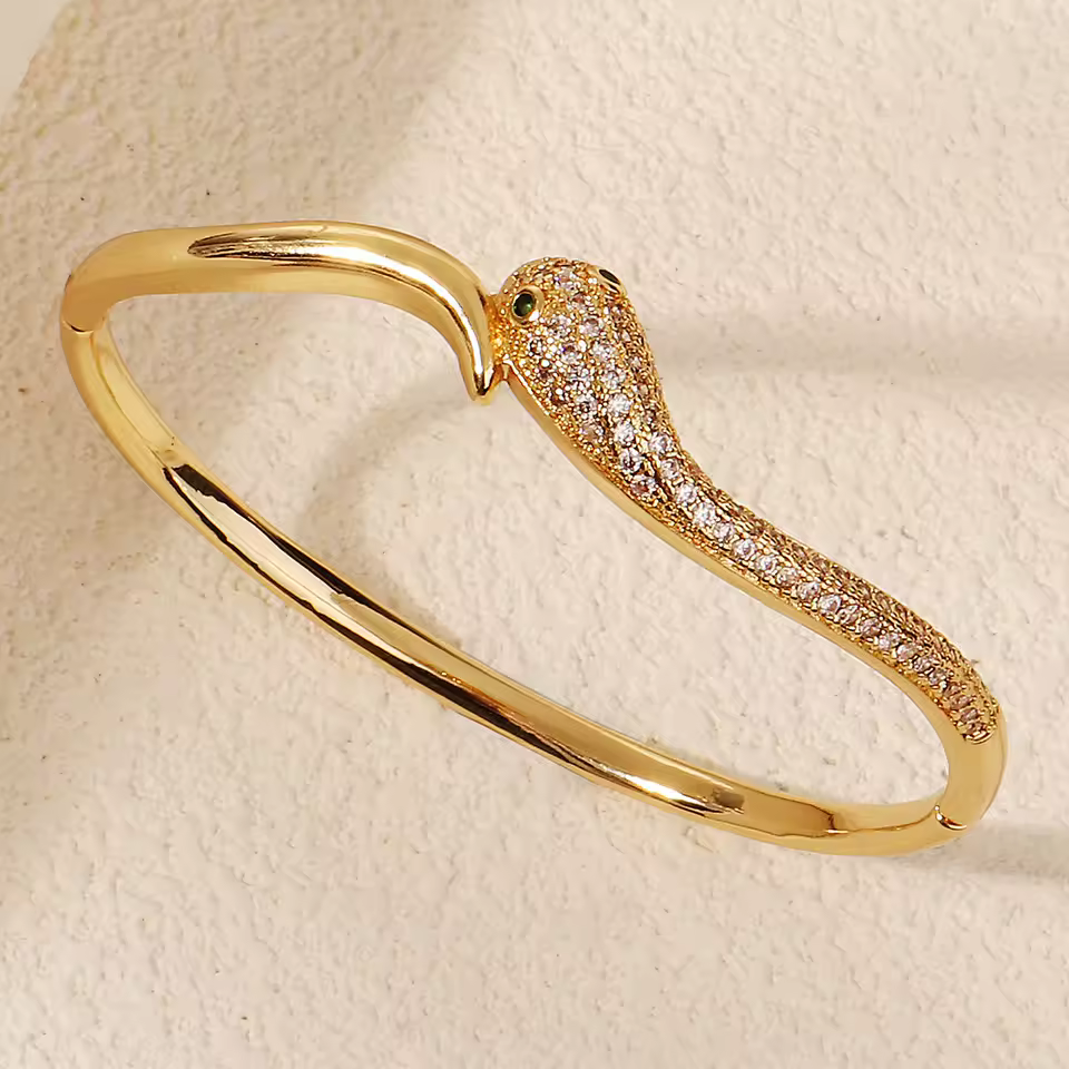 Classic Stainless Steel Golden Zirconia Animal Pattern Bracelet