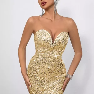 Sequin Sweetheart Neck And Bow Back For Parties Bodycon Mini Dress