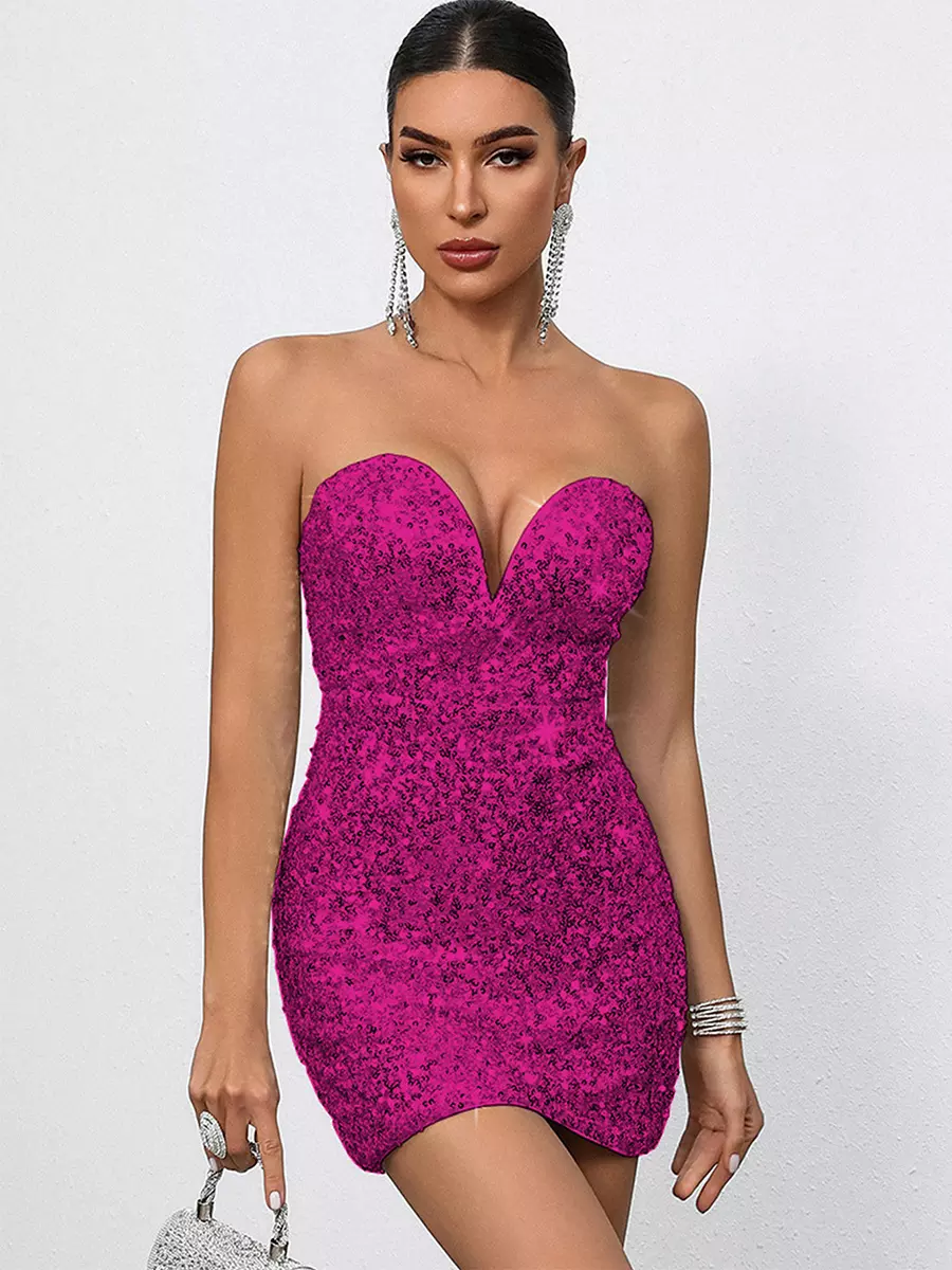 Sequin Sweetheart Neck And Bow Back For Parties Bodycon Mini Dress - Image 11