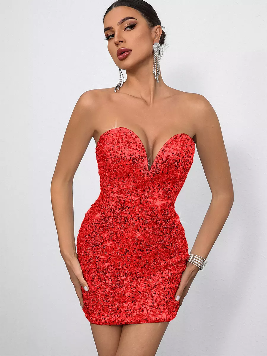 Sequin Sweetheart Neck And Bow Back For Parties Bodycon Mini Dress - Image 15