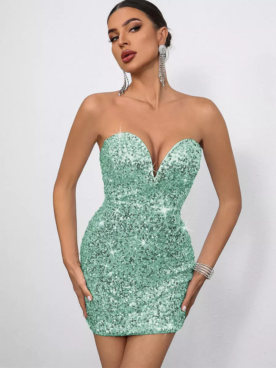 Sequin Sweetheart Neck And Bow Back For Parties Bodycon Mini Dress - Image 16