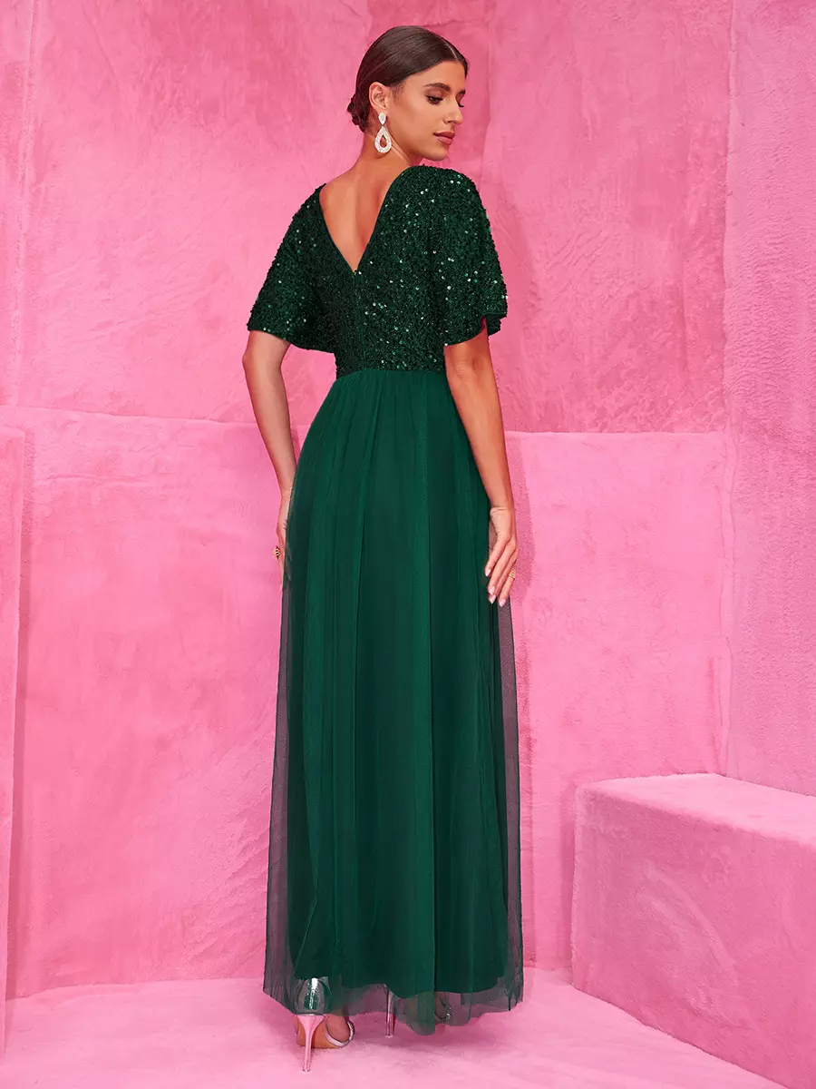 Sequined With High Slit For Evening Events Maxi Party Dress - Image 5