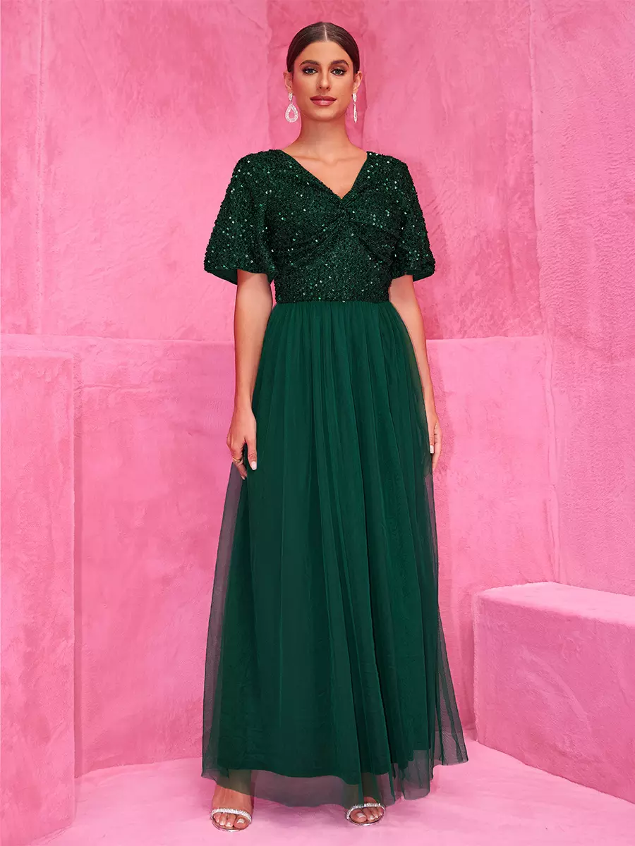 Sequined With High Slit For Evening Events Maxi Party Dress - Image 3