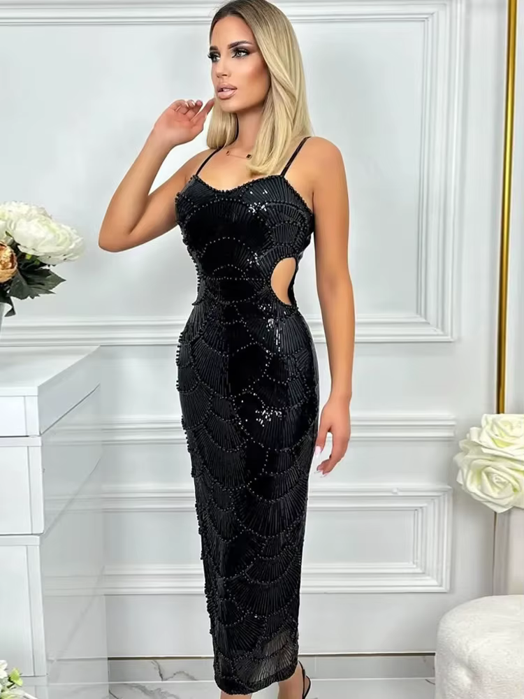 Sequins Beaded Cut-Out Pearls Embellished Backless Corset Party Dresses - Image 2