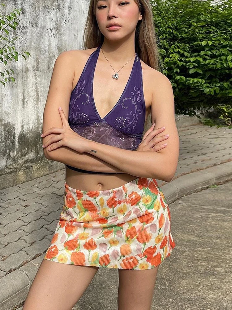 Sequins Flower Print Style Skinny Culotes Street Hottie Trend Party Clubwear Skirts - Image 5