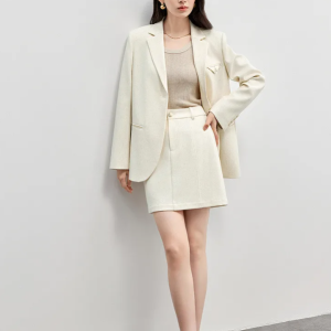 Skirt Suits Linen Blend Shoulder-pads Single Button Blazer And Skirt Two Piece Sets