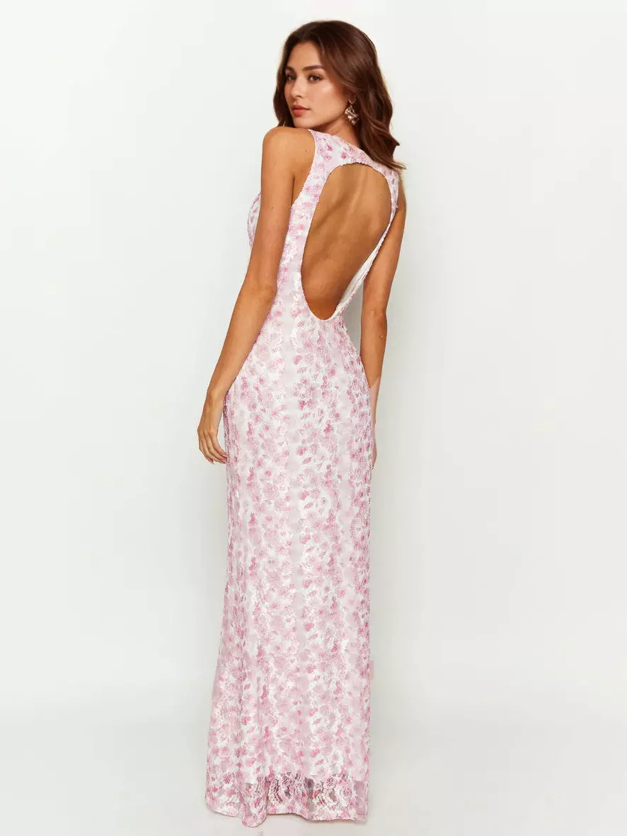 Sleeveless With Deep V-Neck Open Back Lace Maxi Dress - Image 9