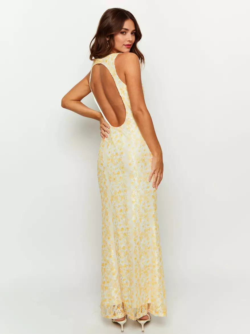 Sleeveless With Deep V-Neck Open Back Lace Maxi Dress - Image 5