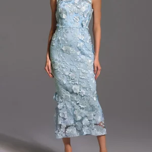 Solid Spliced Appliques O Neck Sleeveless High Waist Temperament Dress