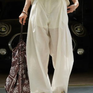 Spliced Fold Folded High Waist Loose Temperament Basics Trousers Pant