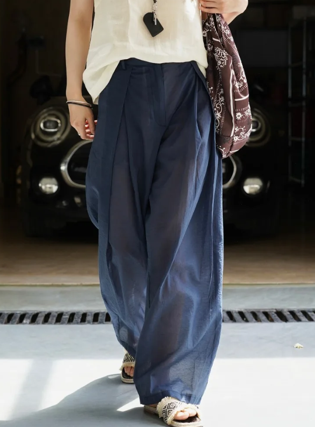 Spliced Fold Folded High Waist Loose Temperament Basics Trousers Pant - Image 3