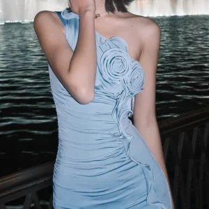 Spliced Folds Diagonal Collar Sleeveless High Waist Temperament Dress