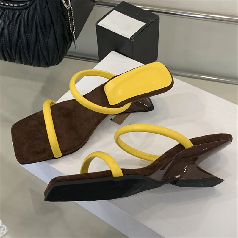 Square Toe Beach Style Block Hollow Out Strange High Heels Pumps - Image 4