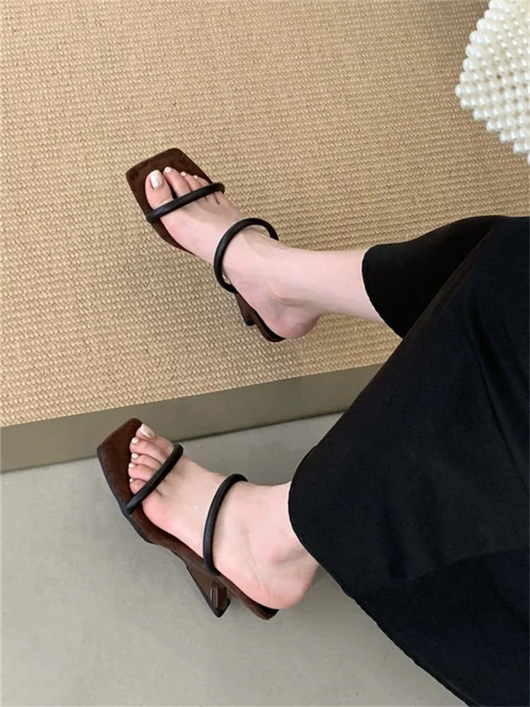 Square Toe Beach Style Block Hollow Out Strange High Heels Pumps - Image 7